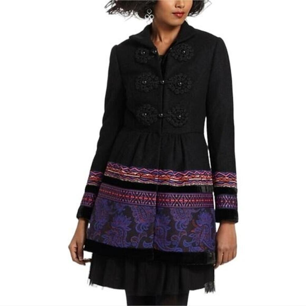 Anthropologie Plenty Tracy Reese Loma Stitched Embroidered Wool Blend Coat 6